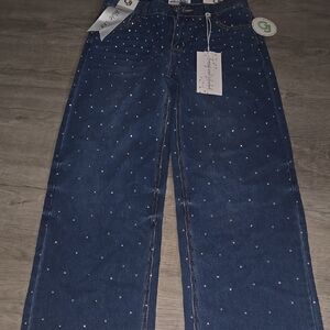 GOGO Dark Blue Rhinestone Embellished Boot-Cut Jeans